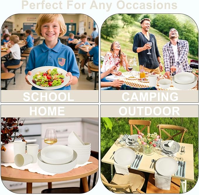 supernal 24pcs Wheat Straw Dinnerware,Unbreakable Dinner Plates Set,Microwave Dishwasher Safe,Beige Reusable Plates for Picnic,Birthday,Camping