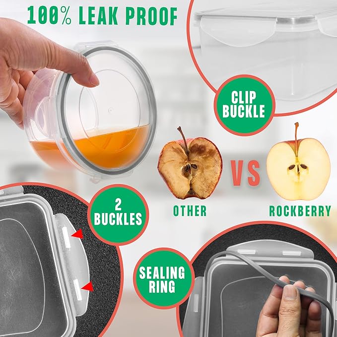 RockBerry 50 Pcs Large Food Storage Containers with Lids Airtight-85 OZ to small Containers-Total 526OZ Stackable Kitchen Set -BPA Free Leak proof containers- Freezer Microwave safe
