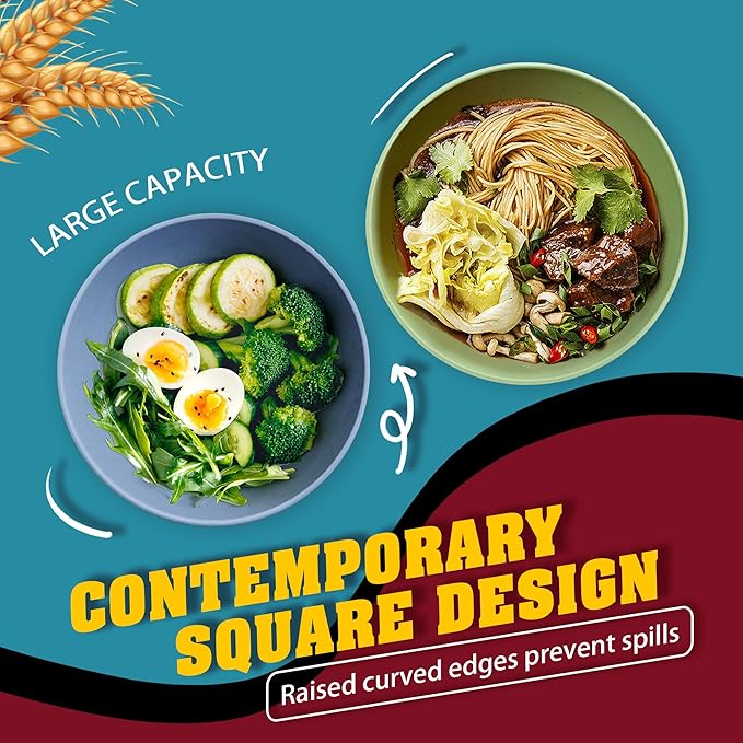 Teivio 16-Piece Cereal Bowls,26oz Wheat Straw Bowls Set, Unbreakable Durable Plastic Bowls for Kitchen, Camping, Kids Salad Snack Bowl Reusable,Dishwasher Safe, Multicolor