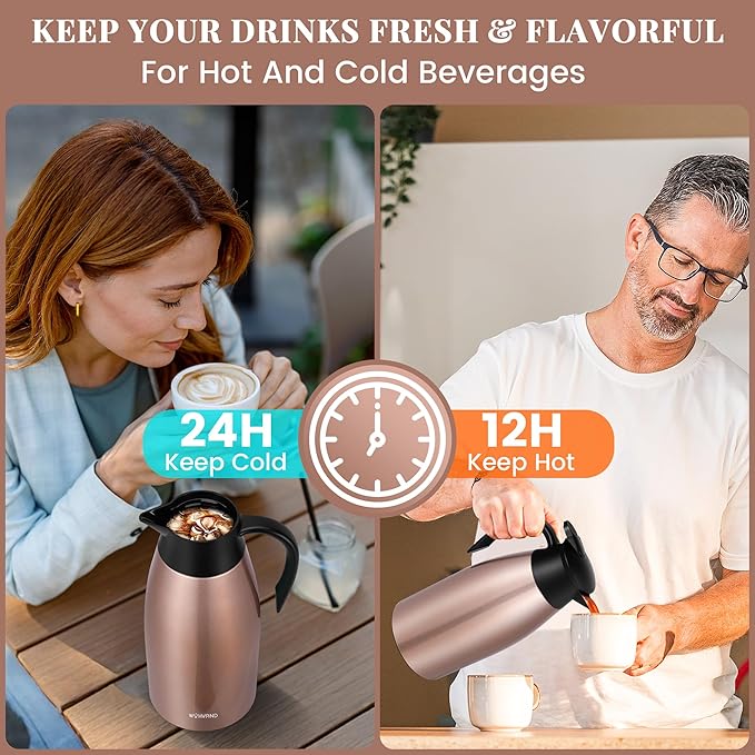 68 Oz Thermal Coffee Carafe, Stainless Steel Insulated Vacuum coffee crafts to keep coffee hot, 2 Liter Tea Water Coffee and Beverage Dispenser (Copper)