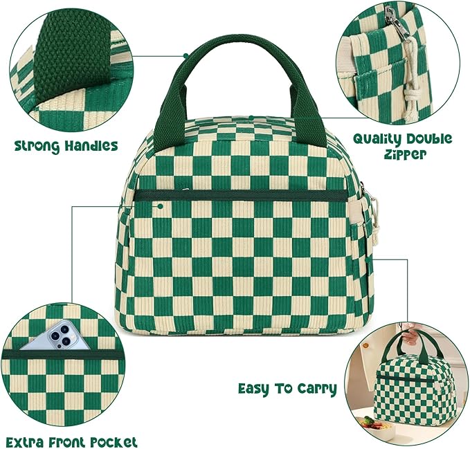 Bluboon Lunch Bag for Women Men Cute Corduroy Lunch Tote Bags Reusable Insulated Lunch Box Large Capacity Reusable Insulated Cooler for Work Picnic or Travel