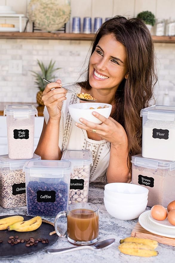 Simply Gourmet Airtight Food Storage Containers with Lids – 6 Piece Assorted Size Kitchen Pantry Organization Set, BPA-Free Clear Plastic, Stackable Containers for Cereal, Flour, Sugar, Rice, Snacks