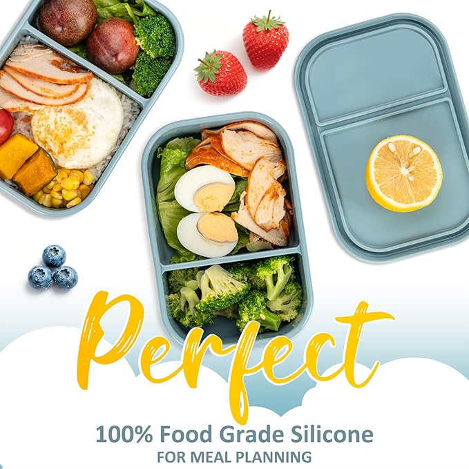 Silicone Bento Box for Adult, Stackable Leak-Proof 2-Compartment Silicone Lunch Container, BPA-Free, Microwave & Dishwasher Safe, Reusable Portable Meal Box for Office, Travel, Outdoors, Green