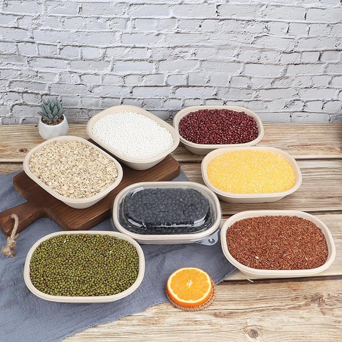 20 oz Disposable salad bowls with lids, Sugarcane Fiber Paper Bowls take away Bagasse food containers meal prep deli container 50 Pack