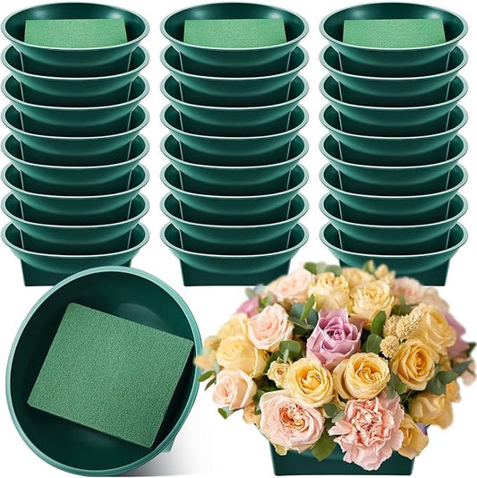 Sabary 24 Pack Large Size 6.3 Inch Floral Foam Round Bowls for Flower Arrangements Round Floral Supplies Flower Foam with Bowl Kit with Floral Foam Blocks for Table Party Wedding Festival Flower