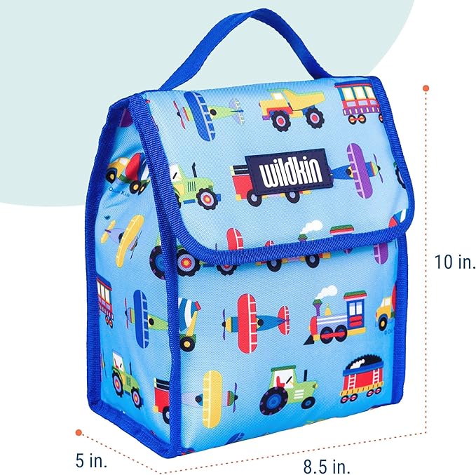 Wildkin Kids Insulated Lunch Bag – Reusable, Ideal for Hot/Cold Snacks, School & Travel - Trains, Planes and Trucks