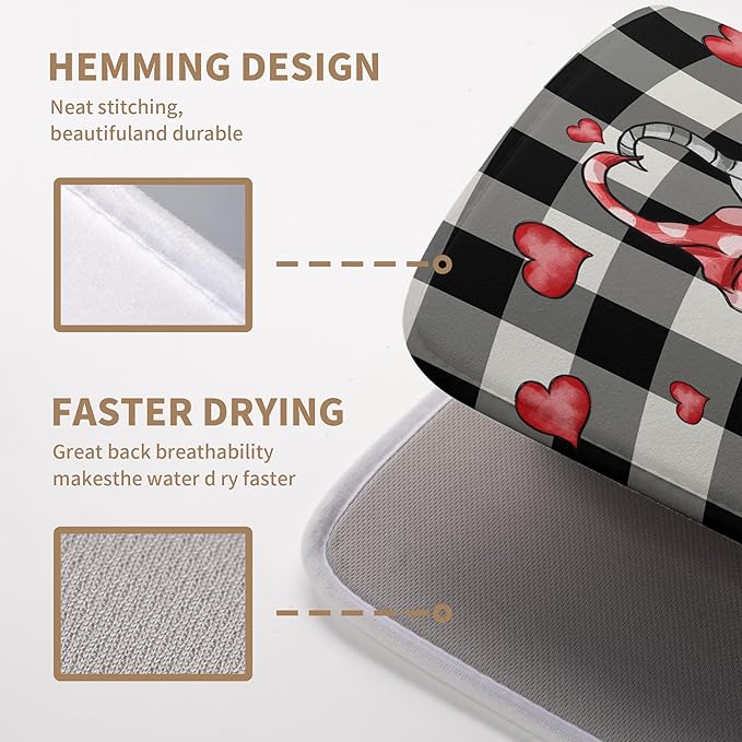 Valentine Gnome Hearts Dish Drying Mat Valentines Gnomes Dishes Dryer Mats for Kitchen Countertop 18x24 Inches Under Coffee Maker Drainer Matt Microfiber Large