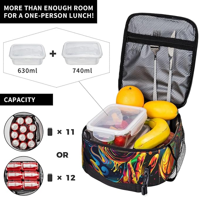 Basketball Lunch Box for Women Men, Insulated Lunch Box, Reusable Lunch Bag for Office, Work, Picnic, Travel