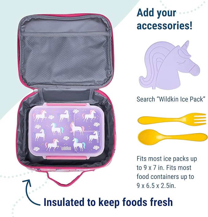 Wildkin Kids Insulated Lunch Box – Durable and Reusable for School & Travel - Magical Unicorns