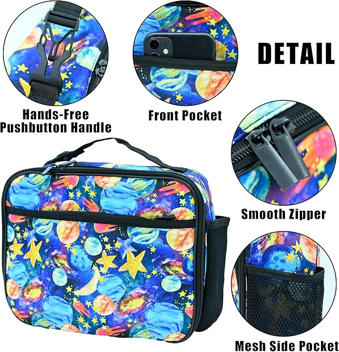 Planet Star Moon Lunch Box Insulated Reusable Lunch Bag Tote Cooler for Women Men Boy Girl School Work Office Picnic