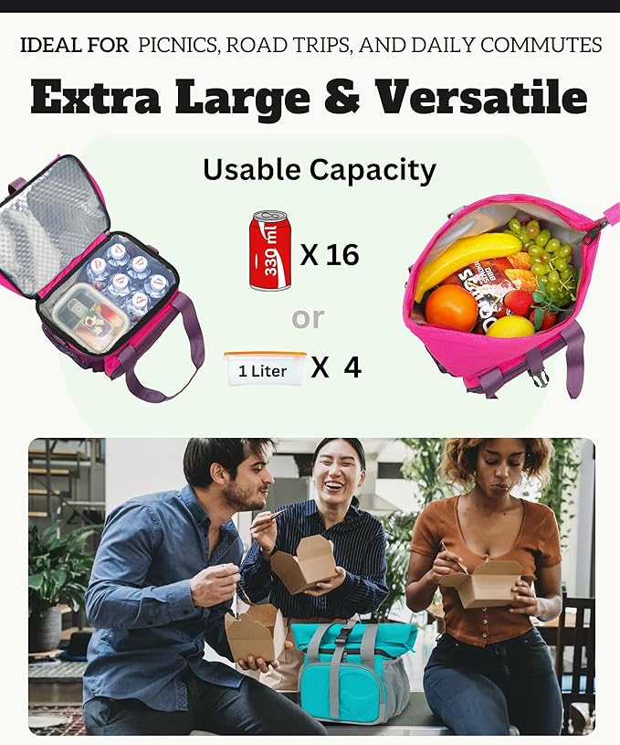 SUNNY BIRD Dual Compartment Lunch Bag Insulated Lunch Box for Women and Men (Purple)