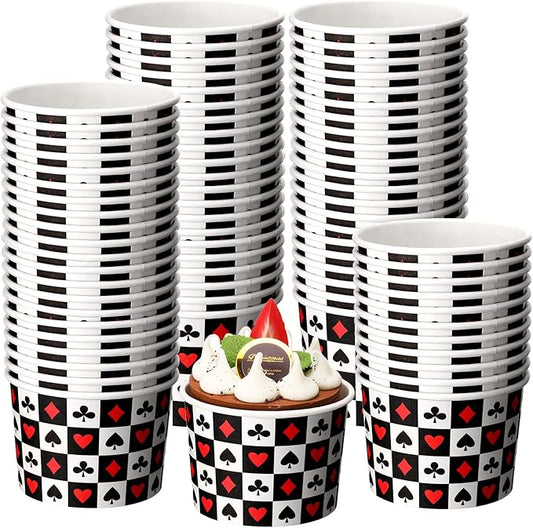 50 Pack Casino Ice Cream Cups 9 oz Poker Disposable Dessert Bowls Paper Soup Bowls Playing Card Snack Cups for Hot or Cold Food for Las Vegas Game Night Casino Birthday Party Supplies