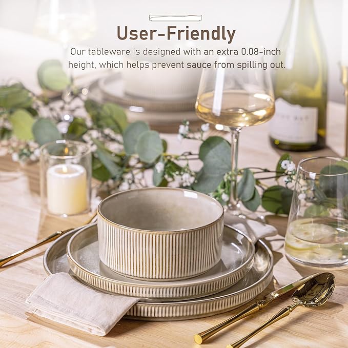 GBHOME Stoneware Dinnerware Sets for 6,Round Reactive Glaze Ceramic Plates and Bowls Set,Highly Scratch Resistant | Dishwasher & Microwave Safe Dishes Set,Service for 6(18Pcs)