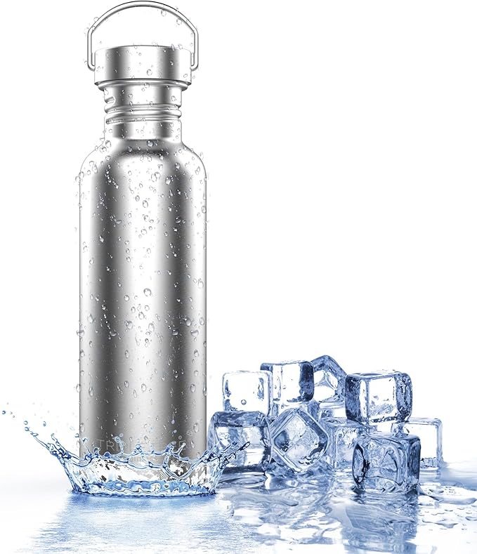 TRIPLE TREE 17 OZ Uninsulated Single Walled Stainless Steel Sports Water Bottle 18/8 Food Grade for Cyclists, Runners, Hikers, Beach Goers, Picnics, Camping - BPA Free