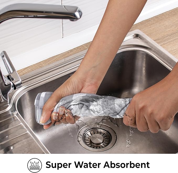 Urban Villa Kitchen Towels Set of 6 Buffalo Checks Grey/White Kitchen Towels 20X30 Inches 100% Cotton Highly Absorbent Kitchen Towels Premium Quality Ultra Soft Mitered Corners KitchenTowels