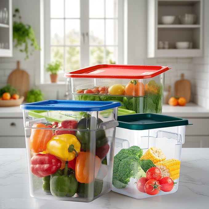 4 Pack 8 Quart Food Storage Containers with Lids, Polycarbonate Square Commercial Food Containers, NSF, Clear, New Version