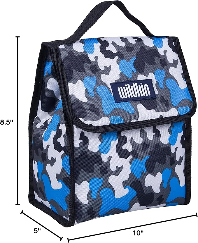 Wildkin Kids Insulated Lunch Bag – Reusable, Ideal for Hot/Cold Snacks, School & Travel - Blue Camo