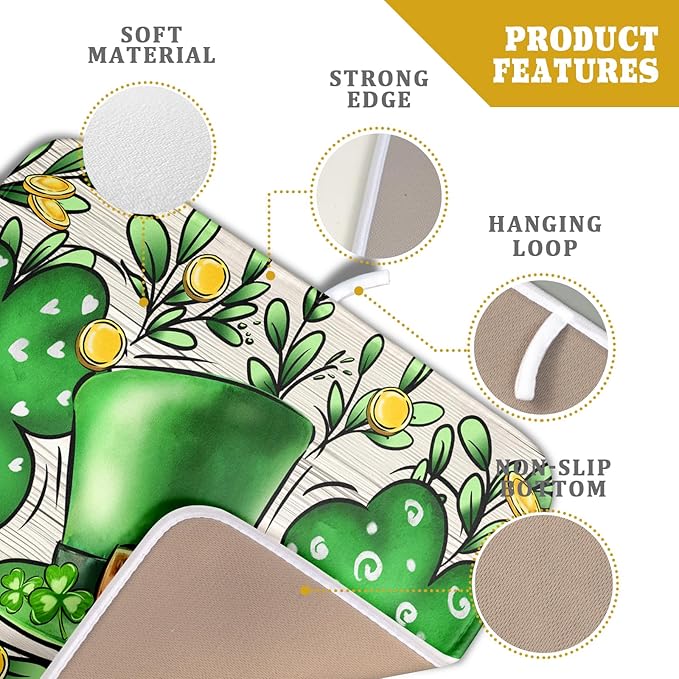 St Patrick's Day Shamrock Dish Drying Mat 16x18 inch Eucalyptus Leaves Dishes Pad Dish Drainer Mats Absorbent Fast Dry Kitchen Accessories