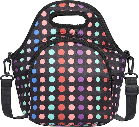 CILLA Neoprene Lunch Bag for Women Insulated Lunch Tote Bags Washable Lunch Container Box Picnic Lightweight Meal Prep Bags(Small Colored Dots+)