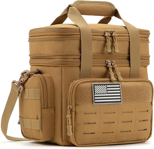 QT&QY Tactical Lunch Box for Men Expandable 18L Heavy Duty Military Insulated Cooler Bag, Leakproof Thermal Lunch Bag for Work Camping Outdoor Picnic Pail Adult Meal MOLLE Webbing Khaki