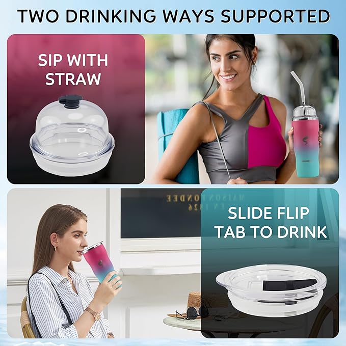 20Oz Insulated Tumbler With Straw And Lid, Stainless Steel Coffee Cup, Double Wall Vacuum Travel Mug,Spill proof Iced Coffee Tumbler, Beach tumbler, Green Red Tumbler