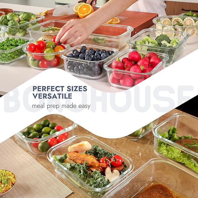 10-Pack Glass Food Storage Containers with Tempered Lids – Borosilicate, Airtight, Oven-Safe (-4°F~950°F), BPA-Free, 4.4 & 1.6 Cup, Leak-Proof, Dishwasher Safe (Blue)