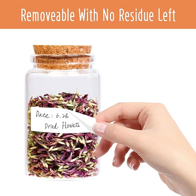 300 Removable Blank Food Labels, Water/Oil/Tear Resistant with Perforation Line for Freezer Food Containers Jars Pantry Organization (Each Measures 1” x 3”)