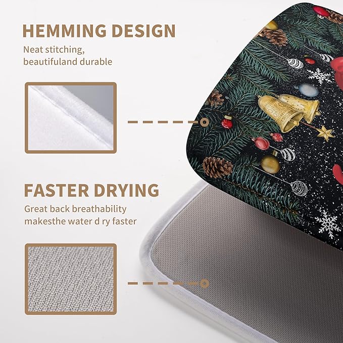 Christmas Santa Claus Dish Drying Mat Winter Drying Dish Mat for Kitchen Countertops Xmas Dish Dryer Mat Microfiber Dishes Drainer Pad Dish Drying Pad (18x24 in)