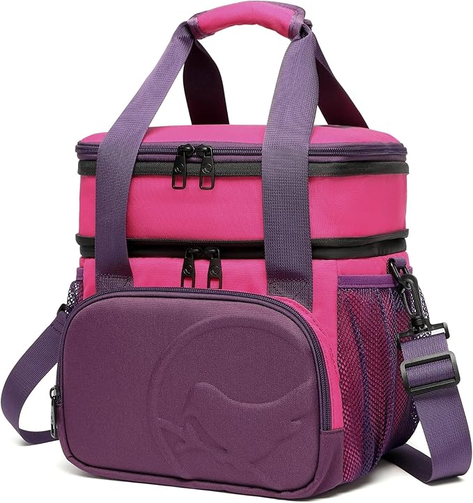 SUNNY BIRD Dual Compartment Lunch Bag, 13L Insulated Adult Lunch Box for Work (Purple)
