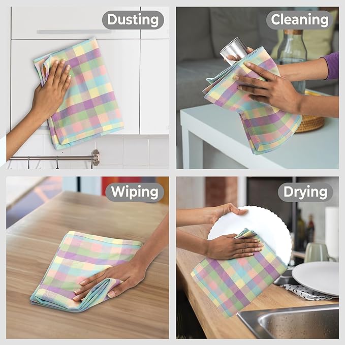 Urban Villa Kitchen Towels Set of 6 Buffalo Checks Easter Kitchen Towels Size 20”X30” Inches 100% Cotton Highly Absorbent KitchenTowels Premium Quality Ultra Soft Mitered Corners KitchenTowels