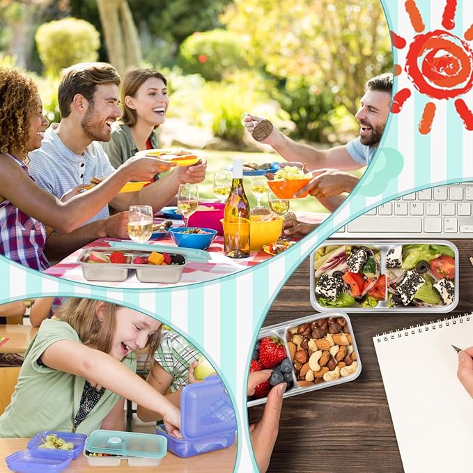 Stainless Steel Snack Containers Reusable - 2 Pack Grab and Go Snack Containers with Lids, 2 Compartment Snack Condiment Containers for Travel, Camping