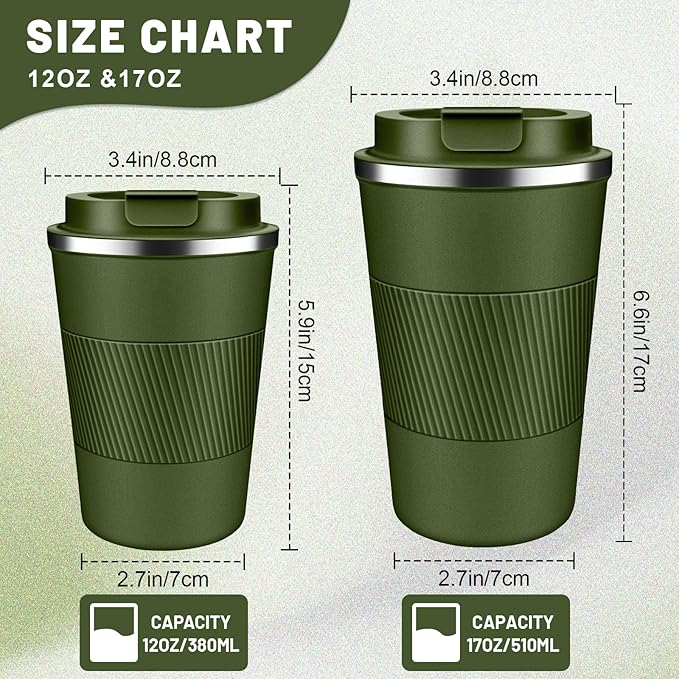 Insulated Coffee Tumblers with Flip Lid 12oz / 17oz, Stainless Steel Travel Coffee Mug Leak Proof, Vacuum Insulated Coffee Mug Reusable Cup, Keeps Cold and Hot for Coffee Tea