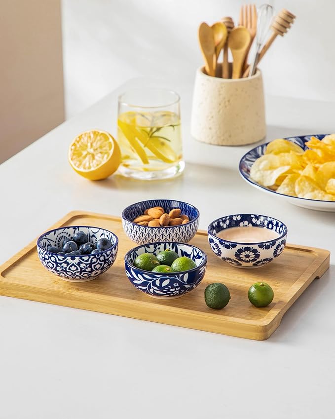 vancasso SELENE Ceramic 2.7 Oz Mini Dipping Bowls Set of 6, 3 Inch Small Dip Bowls for Sauce, Soy Sauce, Sushi, Condiments & Side Dishes, Microwave & Dishwasher Safe, Vintage Blue