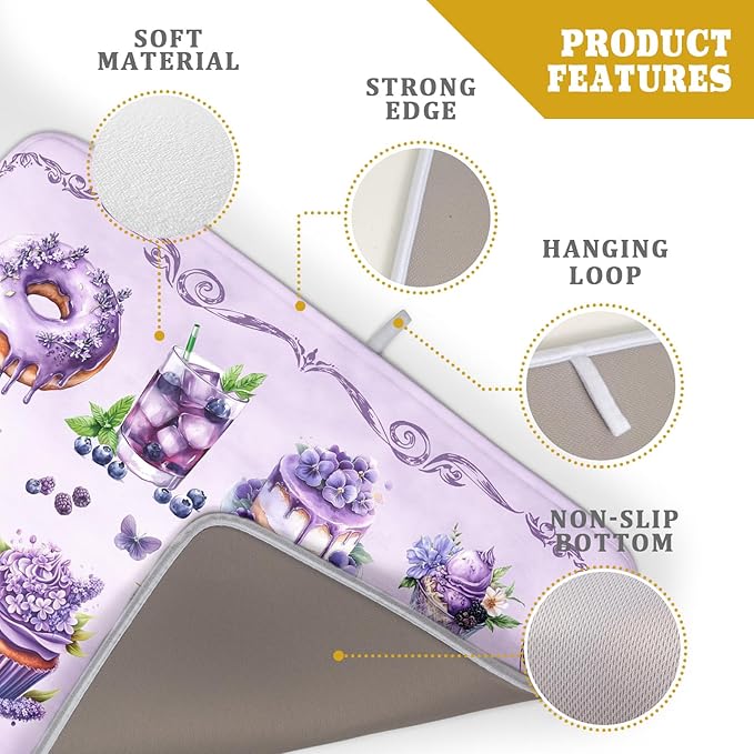 Purple Coffee Matt for Counter Sweet Dish Drying Mats for Dessert Lover Large Size Absorbent 18 X 24 In