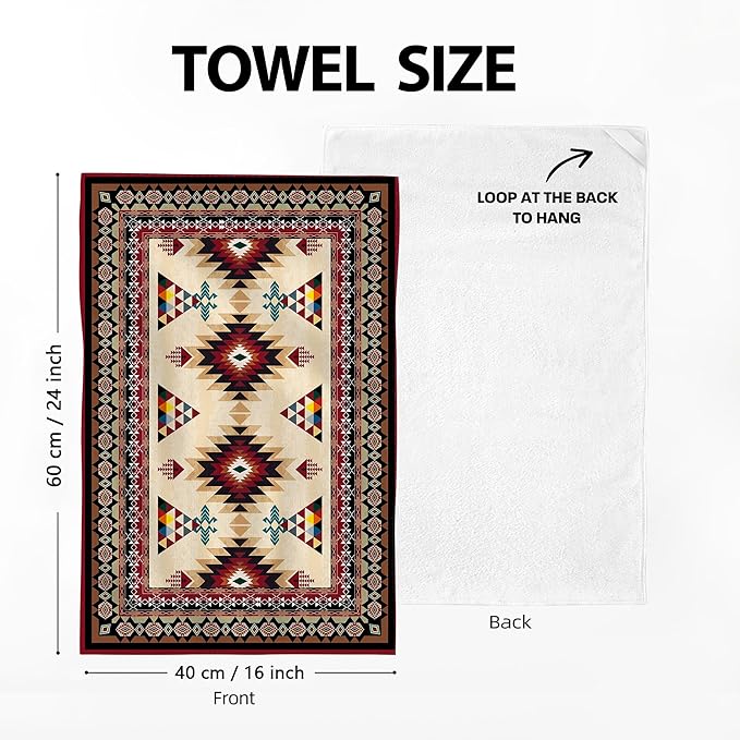 Western Aztec Boho Kitchen Towel Set of 2, Southwestern Native American Decorative Dish Towels Absorbent Red Vintage Hand Drying Cloth Holiday Housewarming Gifts Aztec Kitchen Decor 16"x24"