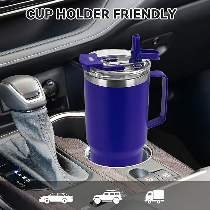 30oz Tumbler with Handle, Insulated Leak Proof Coffee Travel Mug with Straw Lid Double Wall Stainless Steel Vacuum Tumblers Metal Cup Keep Hot and Iced Drink for Gym, Office, Camping, Blue 1 Pack