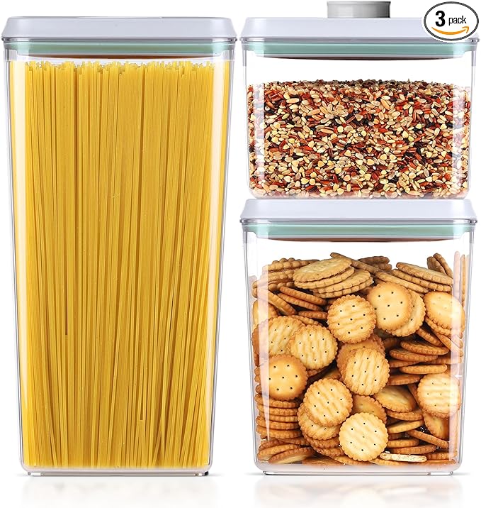 Pop Container Set, 3 Pcs Airtight Food Storage Containers with Lids for Kitchen Pantry Organization and Storage, 3.4Qt, 2.1Qt, 1.2Qt