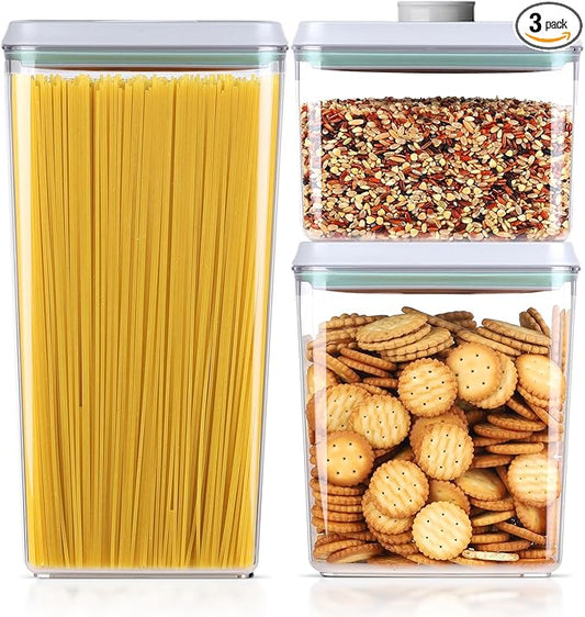 Pop Container Set, 3 Pcs Airtight Food Storage Containers with Lids for Kitchen Pantry Organization and Storage, 3.4Qt, 2.1Qt, 1.2Qt