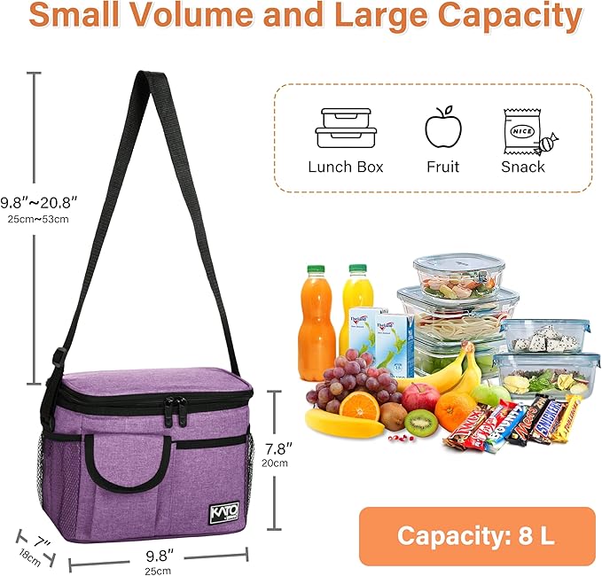 Tirrinia Insulated Lunch Bag for Women Men, Leakproof Lunch Box Containers for Adult, Work, School, Soft Lunchbox for Kids,Boys, Adult Cooler Bag for Picnic Hiking Beach,Purple