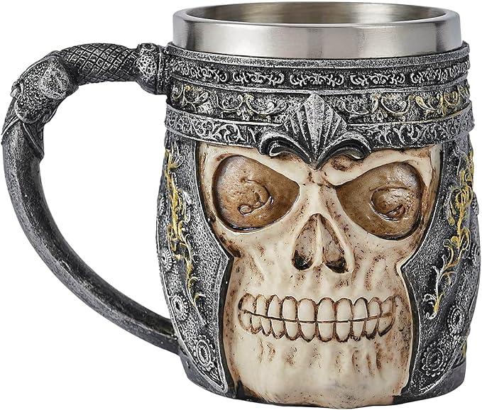 Skull Coffee Mug Stainless Steel Viking Gifts for Men Beer Mugs Novelty Christmas Gifts for Father, Husband Cool Coffee Mugs, 12.25 oz