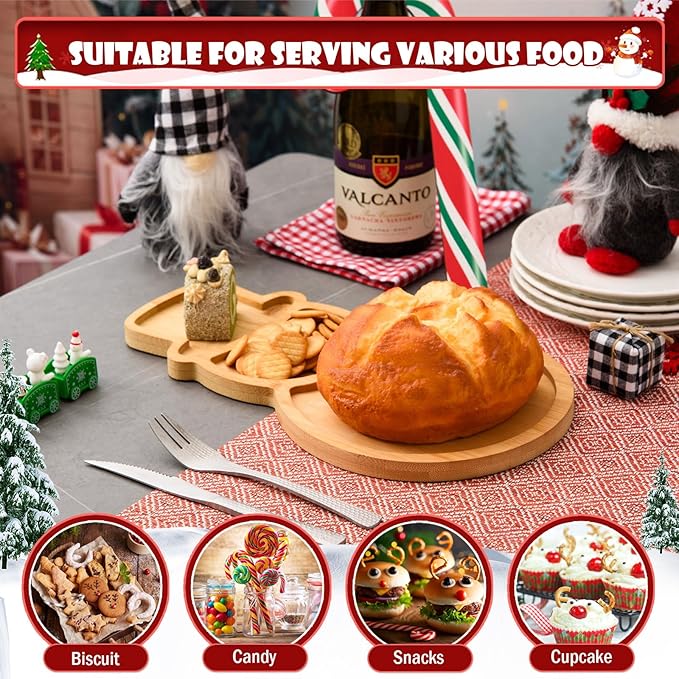 AWIZOM Snowman Wooden Serving Tray Christmas Bamboo Platter Winter Snowman Shape Charcuterie Board Decorative Wood Snack Dish Plate for Xmas Holiday Housewarming Present,14.17x8.15x0.59 Inch