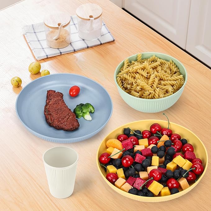 18PCS Wheat Straw Dinnerware Sets Unbreakable Reusable Dinnerware Set for 6, Microwave Dishwasher Safe Dinnerware Dinner Outdoor Camping Dishes