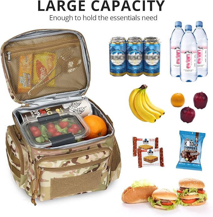 ATRIPACK Lunch Box for Men, Tactical Lunch Bag MOLLE Webbing Leakproof Insulated Large Lunch Cooler Women Adult Meal with Adjustable Shoulder Strap Durable Lunch Pail (Camo-Brown)