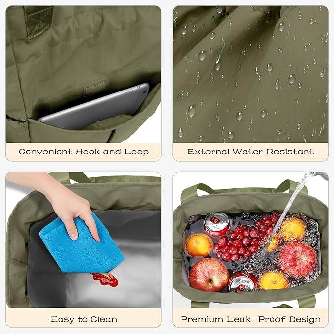 VS VOGSHOW Cute Lunch Bag Women Insulated Drawstring Reusable Lunch Bag 16 Cans Large Capacity Lunch Box for Work Picnic Outdoor (Green)