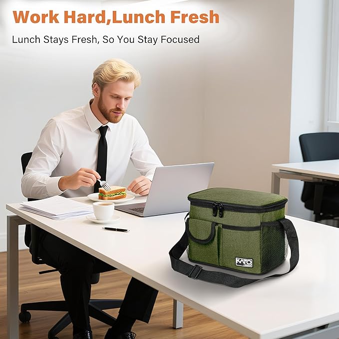 Tirrinia Insulated Lunch Bag for Women Men, Leakproof Lunch Box Containers for Adult, Work, School, Soft Lunchbox for Kids,Boys, Adult Cooler Bag for Picnic Hiking Beach,Green