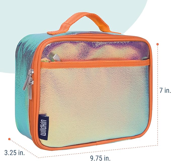 Wildkin Kids Insulated Lunch Box – Durable and Reusable for School & Travel - Orange Shimmer