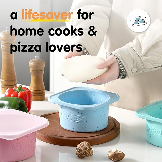 1000ml PLUS Individual Pizza Dough Proofing Containers with Airtight Lids – Food Grade Silicone, Freezer/Fridge/Dishwasher Safe – For Margherita, Pepperoni, Neapolitan Pizza – 2 Pack (Aqua)