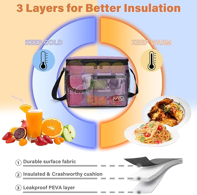 Tirrinia Insulated Lunch Bag for Women Men, Leakproof Lunch Box Containers for Adult, Work, School, Soft Lunchbox for Kids,Boys, Adult Cooler Bag for Picnic Hiking Beach,Purple