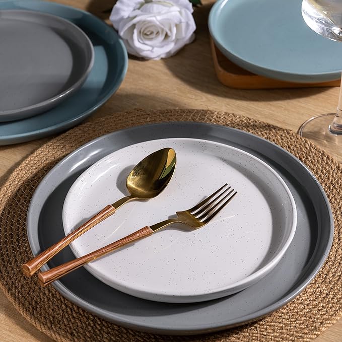 AmorArc Ceramic Dinnerware Sets for 4, 12 Pieces Handpainted Plates and Bowls Set with Rustic Terracotta Underside, Scratch Resistant Stoneware Dishes Set, Dishwasher & Microwave Safe, Multi-Color