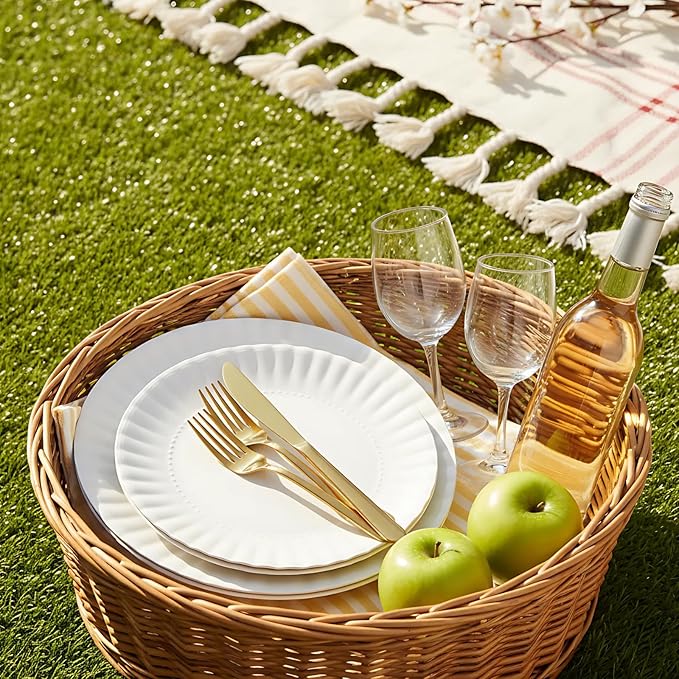 TP 10.5 inch Melamine Dinner Plates Set of 6, Lightweight Serving Round Salad Appetizer Plate for 6, Dessert Dishes for Indoors and Outdoors, White